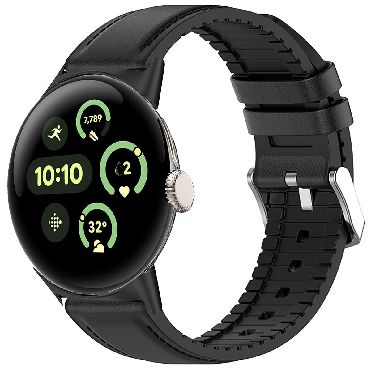 Compatible for Pixel Watch 3 45mm bands Bands Leather Silicone Breathable Replacement Straps Compatible for Pixel Watch 3 41mm 45mm 3XL / Pixel Watch 2 1 Watch (for pixel watch 3 45mm Black)